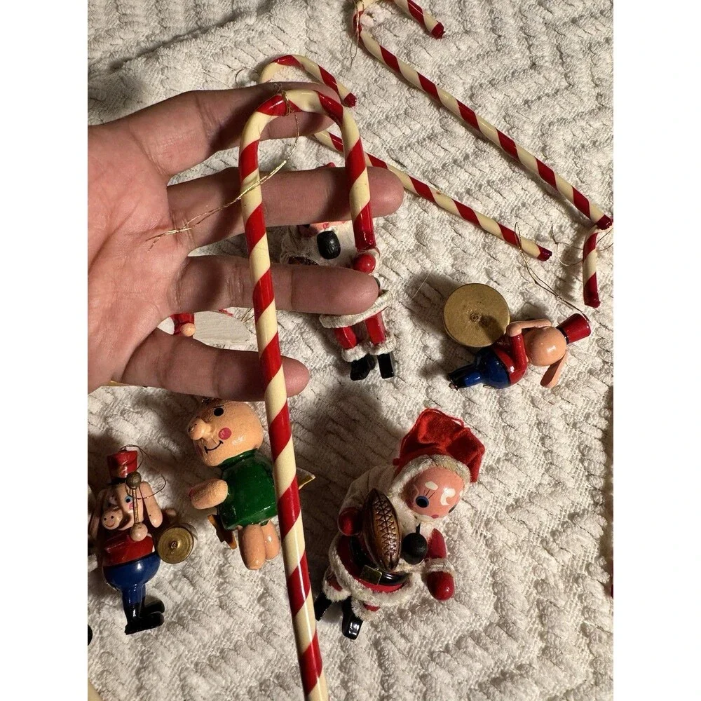 12 Vtg Tiny Painted Wooden santa pig Folk Art Mix